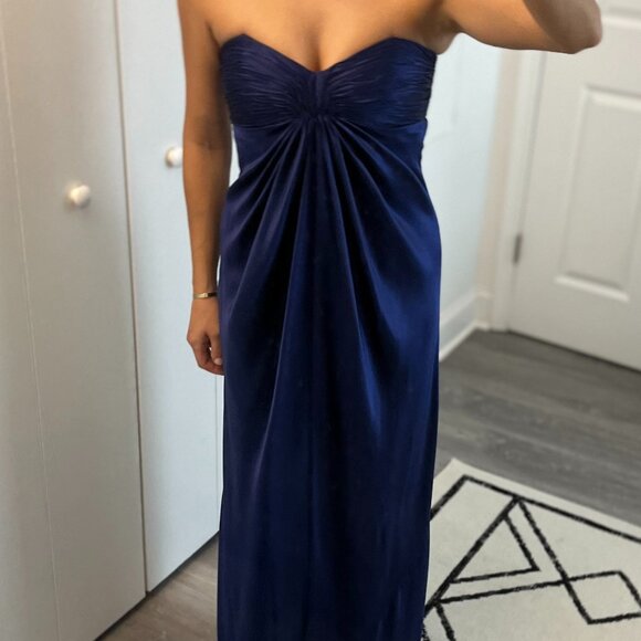 Laundry by Shelli Segal Navy Silk Strapless Gown - Picture 3 of 12